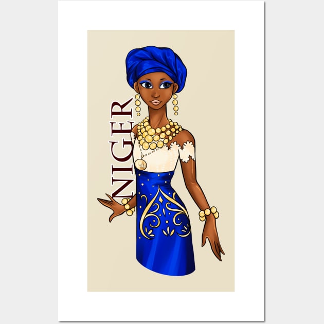 Black is Beautiful -Niger Melanin Girl in traditional outfit Wall Art by Ebony Rose 